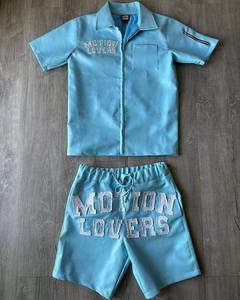 Vente chaude décontracté respirant en détresse broderie Polyester/coton hommes 2 pièces ensemble short de haute qualité Durable col zippé - Product Image 4