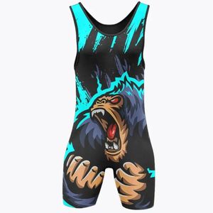 Vêtements de lutte personnalisés de haute qualité pour hommes, en tissu respirant imprimé par sublimation, sans bretelles, fermeture à pression - Product Image 2