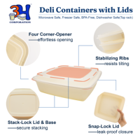 Contenants de préparation de repas 3H 48oz, lot de 100 (200 pièces), avec couvercles carrés, sans BPA, compatibles micro-ondes/lave-vaisselle/congélateur, anti-fuite, empilables