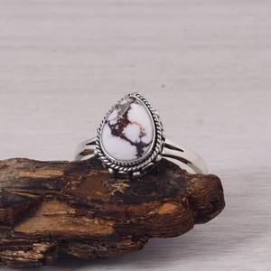 Anillo de Plata de Ley con Turquesa y Jaspe de Caballo Salvaje, Anillo de Diseño Bohemio de Lujo, Joyería de Piedras Preciosas Hecha a Mano para Regalo de Boda - Product Image 2