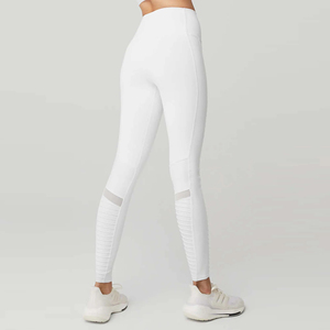 Leggings de Yoga Blancos de Cintura Alta, Largos, con Franja Lateral Acanalada, Sin Costuras, Elásticos en Cuatro Direcciones - Product Image 1