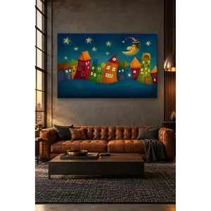 Impression sur toile Fida Sleepy Moon et Colorful Storybook Houses - Product Image 4
