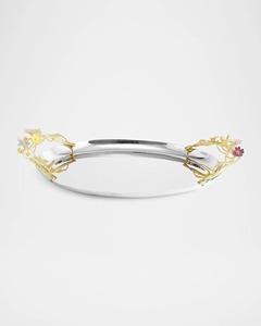 Bandeja de servicio de metal plateado con mango de flores Bandeja decorativa elegante para aperitivos de té café Ideal para cocina comedor y hogar - Product Image 2