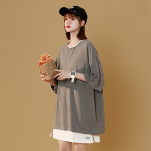 Vente chaude Loose Fit manches personnalisé imprimé longue longueur femmes T-shirts respirant goutte épaule fabricant du Bangladesh - Product Image 2