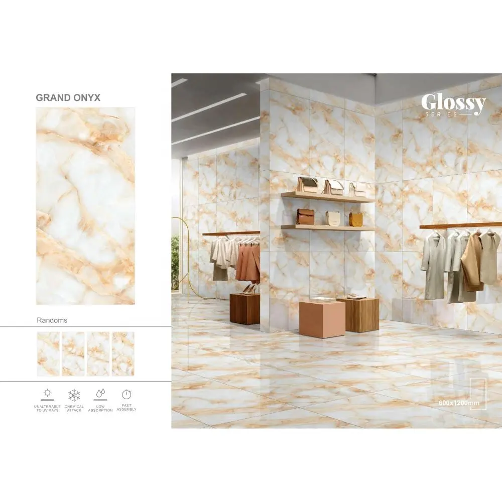 Grand Onyx 600x1200mm dijital sırlı duvar tasarımı: parlak cilalı porselen fayanslar, 60x120cm (24x48), hindistan'dan ucuz fiyat