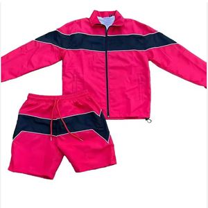 Chaqueta y pantalones cortos cortavientos de poliéster personalizados para hombre, conjunto de chándal Unisex 3/4 con cremallera, conjunto corto cortavientos de dos piezas de nailon para hombre - Product Image 3