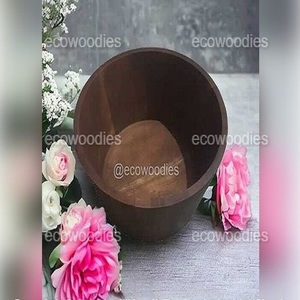 Modern Vintage Style Brown <b>Wooden</b> <b>Bowl</b> Baby Photo Prop for Newborn Photography in Bedroom or Living Room - Product Image 1