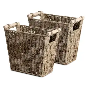 Лидер продаж, плетеная корзина для мусора с деревянными ручками: корзина для мусора из водорослей для гостиной, спальни и ванной комнаты