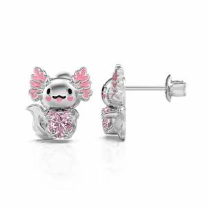 Boucles d'oreilles en argent sterling émaillé Jeulia Hug Me Super Cutie Mexican Axolotl, cadeau - Product Image 2