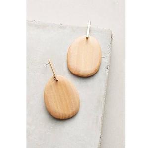 Pendientes de forma mínima para mujer, accesorios de moda bohemios ecológicos, pendientes rústicos de madera marrón con ganchos dorados - Product Image 6