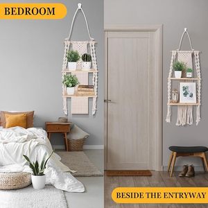 Estante de macramé de exposición de plantas con encanto bohemio y marco resistente ideal para colgar en cocinas baños o rincones de lectura - Product Image 4