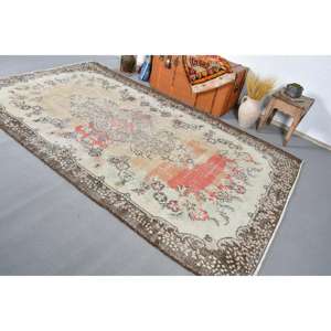 Tapis vintage, tapis turc 5,8x10 pieds, tapis en laine à carreaux marron rouge - Product Image 3