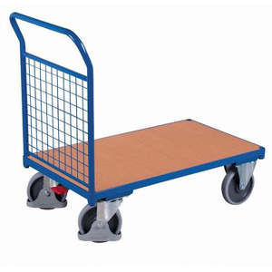 Chariot industriel robuste Variofit à quatre roues avec mur frontal, zone de chargement en fil métallique 880 x 500 mm, cadre de conteneur roulant OEM pour entrepôts - Product Image 1