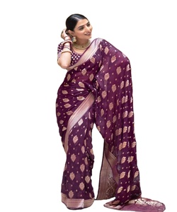 Sram-miroir de travail avec tissu en soie douce, couleur brun, avec blouse indienne, création de styliste, - Product Image 1