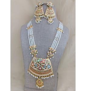 Designer Jadau <b>Gold</b> Plated <b>Pearls</b> Look Beautiful <b>Necklace</b> Set With Earrings for Women Designer Jewelry for Wedding Wear - Product Image 1