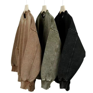 Pull à capuche unisexe ample et épais en coton, style streetwear, délavé à l'acide, vintage, pour l'hiver, vente en gros, personnalisable OEM - Product Image 1