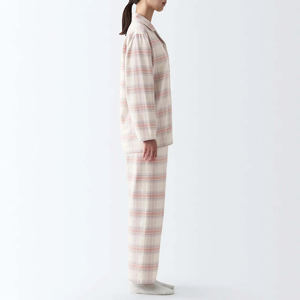 Pyjama en viscose deux pièces à manches longues, taille plus, doux, imprimé à blocs, vêtements de nuit français pour femmes - Product Image 4