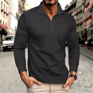 Men's Business Casual Polo Long Sleeve T-<b>shirt</b> spring and autumn Twill jacquard zipper polo <b>shirt</b> Comfortable and Breathable Top - Product Image 2
