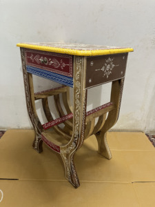 Handcrafted Rajasthani Hand-Painted Wooden U Shape Bookstnad With Natural Finish Home Decor Nightstand Bedside - Product Image 1