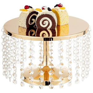 Mejor venta al por mayor Metal oro cristal transparente pastel soporte de exhibición postre pastel Mesa bandeja soporte para fiesta boda centro de mesa decorar - Product Image 1