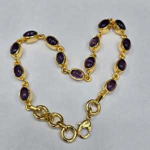 Argent Sterling 925 Excellente Qualité Plaqué Or Bracelet Designer Tendance Fait Main Améthyste Pierre Précieuse - Product Image 4