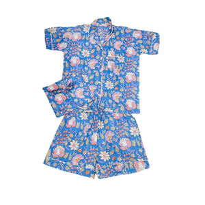 Conjunto de Pijama Corto Informal con Estampado Jaipuri, Tejido Suave con Spandex, Cintura Elástica con Cierre de Botones, Personalizable, Ropa de Dormir de Verano para Familias - Product Image 1