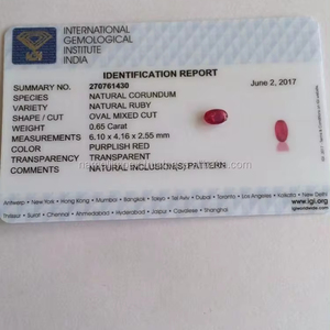 RUBÍ NATURAL DE INDIA, Gema Roja de Corte Ovalado, 6.1x4.16mm, 0.65CTS, con Certificado IGI - Product Image 1