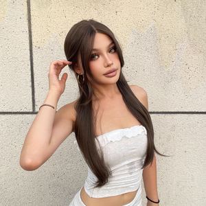 Luanne-DWY Long-Length Natural Wavy Brown Glueless Synthetic <b>Wig</b> Transparent Lace Front Middle Part Synthetic <b>Wigs</b> for Women - Product Image 2