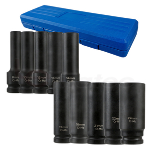 Jeu de douilles à chocs profondes 10 pièces, entraînement 1/2 pouce, Cr-Mo, finition noire, coffret moulé par soufflage, qualité industrielle, outils automobiles - Product Image 6
