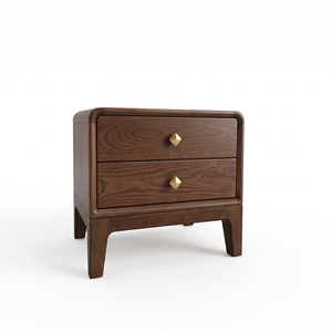 Modern Minimalist Oak Solid Wood Nightstand 2 Drawer Bedroom <b>Storage</b> <b>End</b> <b>Table</b> Home Decor - Product Image 3