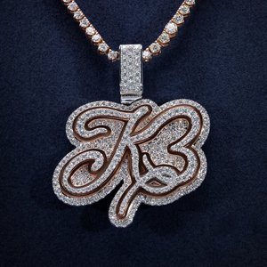 Custom KB Script Pendant | 925 Sterling Silver with Rose <b>Gold</b> Accent & VVS Moissanite Diamonds | Hip Hop Jewelry - Product Image 2