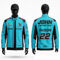 Veste de karting en polyester Cordura 320 GSM de qualité supérieure, bleu et noir avec panneaux contrastants, coupe racing, logo personnalisé par sublimation et broderie