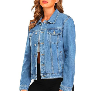 Veste en jean d'hiver pour femmes couleur unie déchiré lavé vêtements d'extérieur décontractés respirant écologique séchage rapide en plein air - Product Image 5