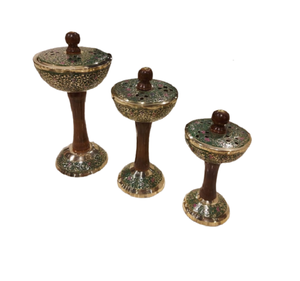 Juego de 3 Quemadores de Oud de diferentes tamaños Quemador de incienso de latón multicolor de latón de forma redonda a un precio atractivo - Product Image 3