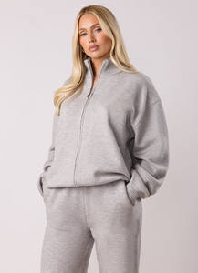 Ensemble de survêtement décontracté pour femme, motif uni, léger, gris, fermeture éclair, pour l'hiver, pour une utilisation en extérieur, prix bas, vêtements tendance - Product Image 2