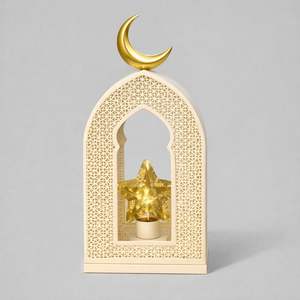 Lanterne en métal islamique élégante spéciale Ramadan avec lune croissante et étoile, lumière chaude, décoration décorative pour la maison, cadeau pour le Ramadan et l'Aïd - Product Image 1