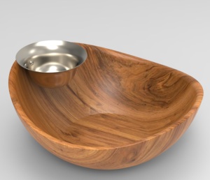 Premium Acacia Wood Fancy Serving Tray with <b>Metal</b> <b>Bowl</b> and Natural Finish New Look Wedding Table Top Serving Tray Serving Dish - Product Image 2