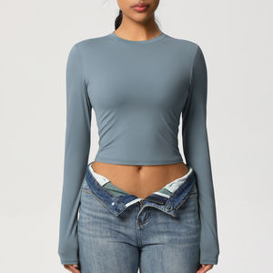 T-shirt décontracté à manches courtes en nylon pour femme, séchage rapide, respirant, design amincissant, course estivale, logo personnalisé, vente en gros, haute qualité - Product Image 2