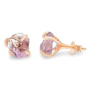 5-7mm Raw Ametrine Stone Rose Gold Plated Prong Set <b>Stud</b> <b>Earrings</b> Handmade Dainty Minimalist Crystal Jewelry for Women - Product Image 6