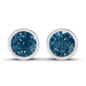 Boucles d'oreilles clous classiques bleu roi avec diamants de laboratoire ronds sertis en clos, 1 carat total, clarté VS, or massif 14K, couleur fantaisie, teinte royale, pièce unique - Product Image 1