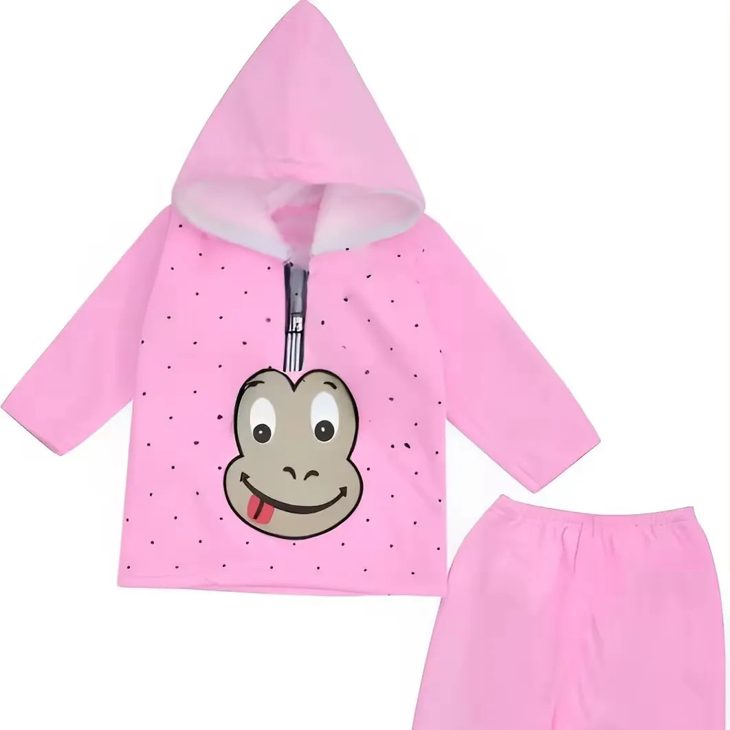 Jaket hoodie bayi laki-laki dan perempuan, jaket wol cetakan Winterwear dengan Set piyama Item Item stok untuk bayi dan laki-laki