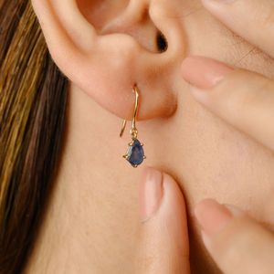 Compra ahora nuestros nuevos pendientes colgantes de zafiro Bule 100% naturales hechos a mano a la moda, joyería de oro amarillo sólido de 14K para mujeres y niñas - Product Image 2