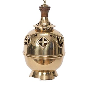 Quemador de incienso moderno con cadena, soporte decorativo único, quemador de incienso antiguo, Color dorado, terminado, forma redonda - Product Image 1