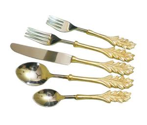 Juego de Cubiertos de Venta caliente más exigente, diseño de hoja de latón, mango, cubiertos, cuchara, tenedor, juego de cubiertos, vajilla, vajilla para el hogar - Product Image 1
