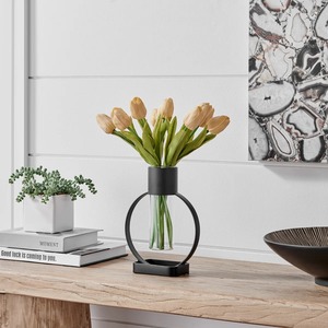 Florero de metal con diseño de anillo en elegante superficie con acabado negro, perfecto para decoración moderna del hogar, acento de mesa y exhibición floral - Product Image 2