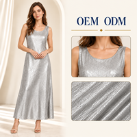 Robe longue sans manches à col rond argenté métallisé pour femme, fabrication OEM/ODM, usine de vêtements de boutique sur mesure pour marques à marque privée