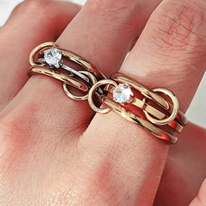 Elegante Juego de Anillos Apilables de Oro Sólido de 18K con Diamantes de Laboratorio, Diseño de Banda Giratoria Conectada, Anillo Entrelazado, Regalo de Aniversario - Product Image 1