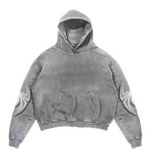 Streetwear Sweat à capuche Sun Faded Applique Distressed Broderie Patches Sweat à capuche Logo personnalisé Lavage à l'acide Sweat à capuche zippé pour hommes - Product Image 4