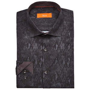 Camicia da Uomo Tallia Slim-Fit Elasticizzata con Stampa Pelle di Serpente, Tessuto Popeline Nero, Taglie 16-32-33, per Primavera - Product Image 1