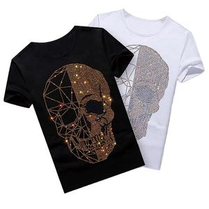 Hombres Rhinestones manga corta Camiseta 0 cuello camisetas gran oferta - Product Image 3